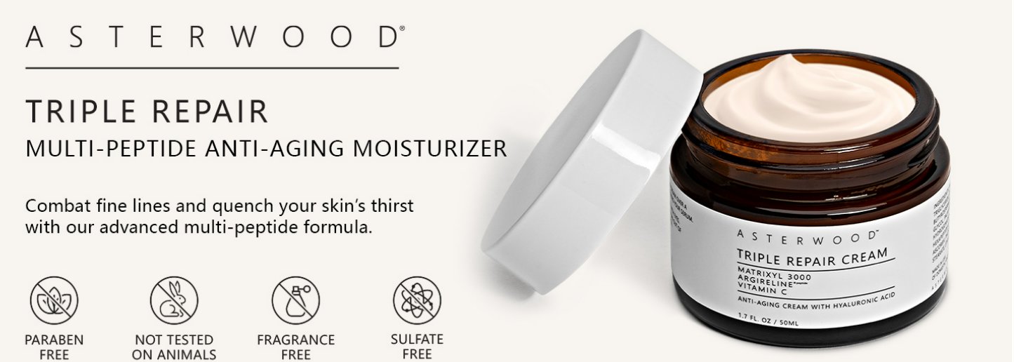 Asterwood Matrixyl 3000, Argireline Peptide, Vitamin C Cream - Triple Repair - with Hyaluronic Acid - Anti-Aging, Wrinkle Reducing, Hydrating - Fragrance-Free - 1.7 Fl Oz