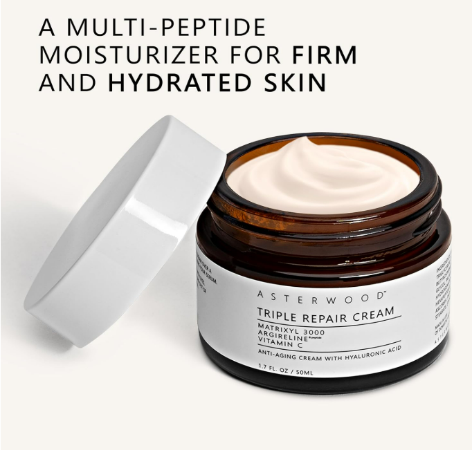 Asterwood Matrixyl 3000, Argireline Peptide, Vitamin C Cream - Triple Repair - with Hyaluronic Acid - Anti-Aging, Wrinkle Reducing, Hydrating - Fragrance-Free - 1.7 Fl Oz